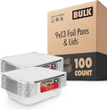 Stock Your Home 9x13 Aluminum Trays with Lids (100 Pack) – Disposable Half Size Deep Pans for Cooking, Storage, BBQ, Grilling, Catering