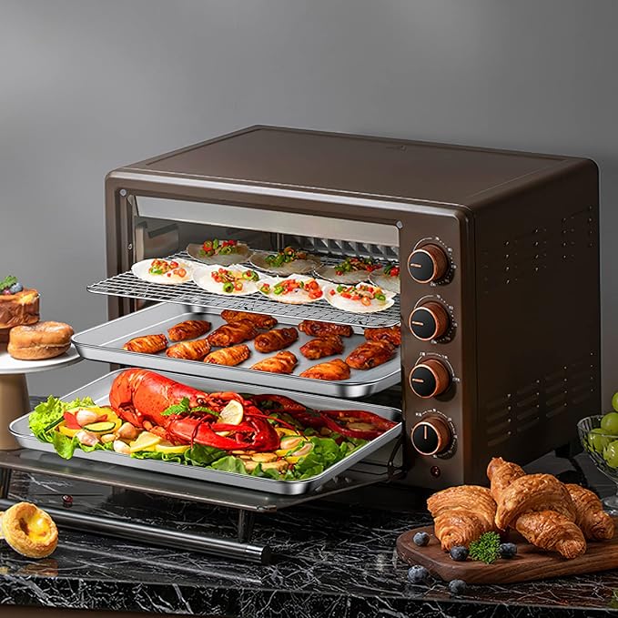 Baking Sheet with Cooling Rack Set [2 Sheets + 2 Racks], Deedro Stainless Steel Cookie Half Sheets Baking Pan Oven Tray with Rack, 17.3 x 12.3 x 1 Inch, Heavy Duty, Non-toxic, Dishwasher Safe