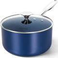 MICHELANGELO 4 Quart Saucepan with Lid, Nonstick Ceramic Sauce Pan with Stainless Steel Handle, 4 Qt Saucepan with Lid Induction Compatible, Oven Safe, Blue