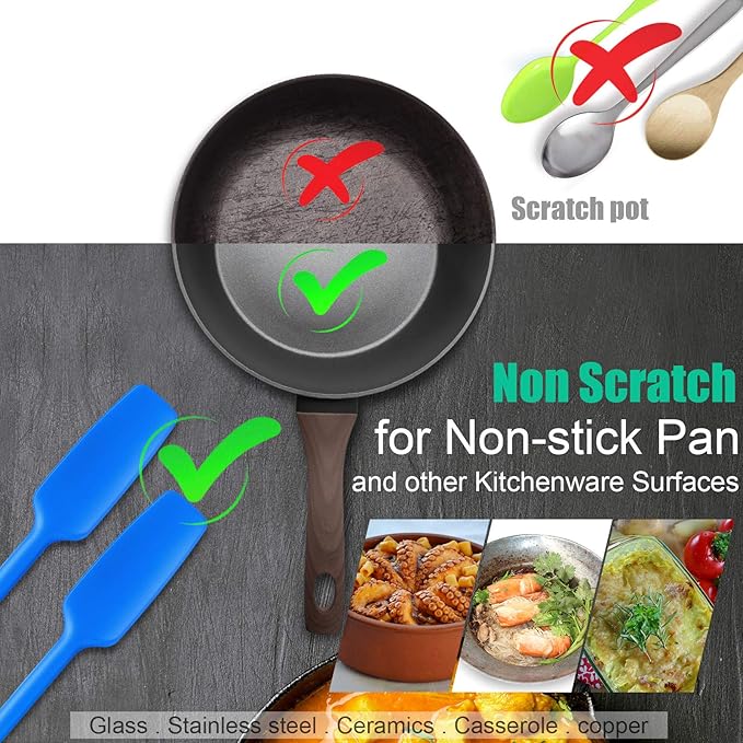 2 Pieces Long Handle Silicone Jar Spatula Kitchen Scraper Spatula Non-Stick Rubber Silicone Scraper for Jars, Smoothies, Blenders Cooking Baking Stirring Mixing (Blue)