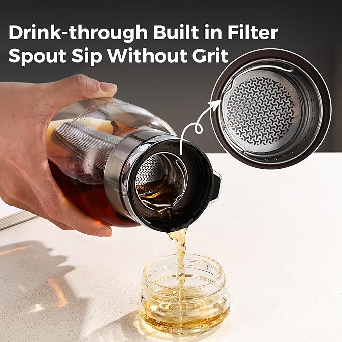 Glass Cold Brew Coffee Maker with Extended Fine Mesh Filter, Tea Infuser Bottle Iced Coffee Maker with Thick Borosilicate Glass (500ml/17oz)