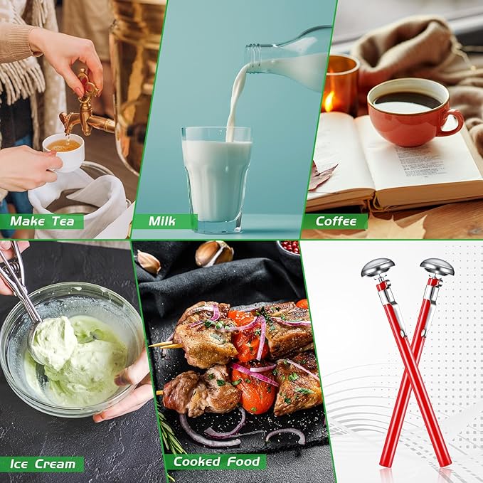 Xuhal 1 Pcs Stainless Steel Kitchen Thermometer with 5 Inch Long Stem 1 Inch Dial Thermometer Milk Frothing Food for Oven Probe Meat Grill BBQ Cooking Chocolate Water (Red)