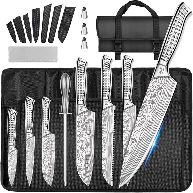 12PCS Portable Knife Set,High Carbon Stainless Steel Professional Kitchen Knife Set,Knife Sharpener With Knife Roll Bag,Suitable for Outdoor Travel,Camping,Barbecue