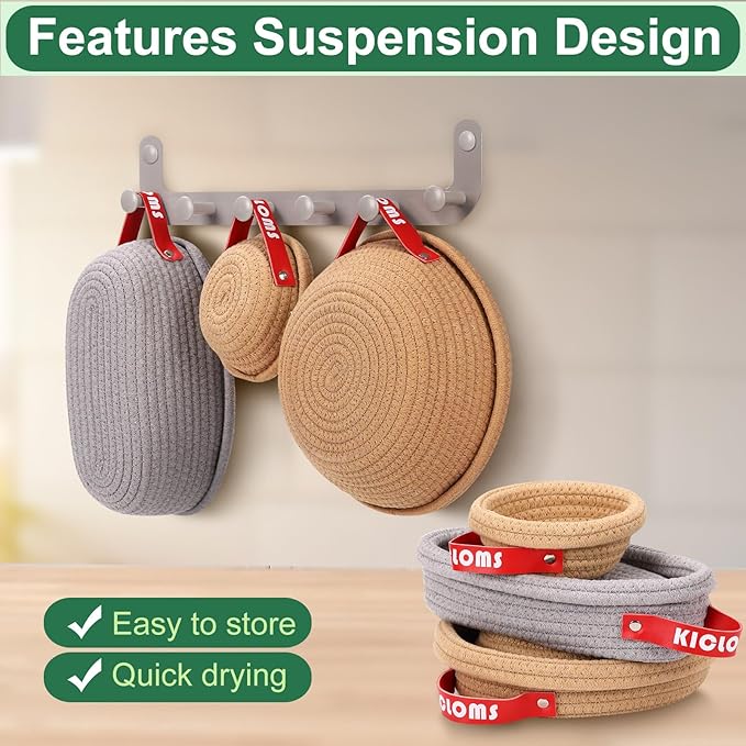 Banneton Bread Proofing Basket Set of 3 (9" Round & 10" Oval& 5" Round) - Natural Cotton Rope Sourdough Proofing Baskets with Reusable Liners & Dust Covers - Artisan Bread Baking Supplies