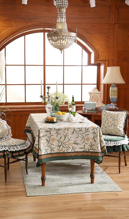 patdrea Designer Floral Linen Table Cloth for Sqaure Table,Vintage French Tablecloth,Small Colorful Decoration Cover for Kitchen Dining,Christmas,Party,Thanksgiving,67"x67"-Littledaisy