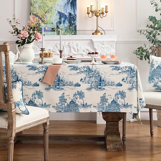 patdrea Designer Square Cyan Tablecloth,Vintage Linen with Ancient Castle and Manor Pattern Tablecloths,Table Cover Cloth Decor for Kitchen Dining Christmas,Thanksgiving,67"x67"-Lucerne a