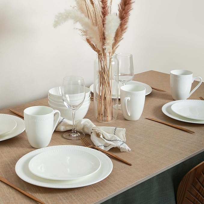Stone lain Bone China Pinpoint Embossed 32 Piece Dinnerware Set, White