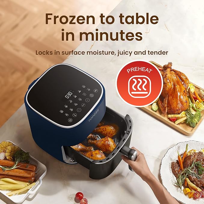 TOPZEE Air Fryer 12-in-1, Compact & Large 5.5-Qt Airfryer, 100-400℉ Precise Heat, 360°Hot Air Circulation, 95% Less Oil, Quick Easy Meals, Bake, Dry, Reheat, Frozen, Broil, Proof