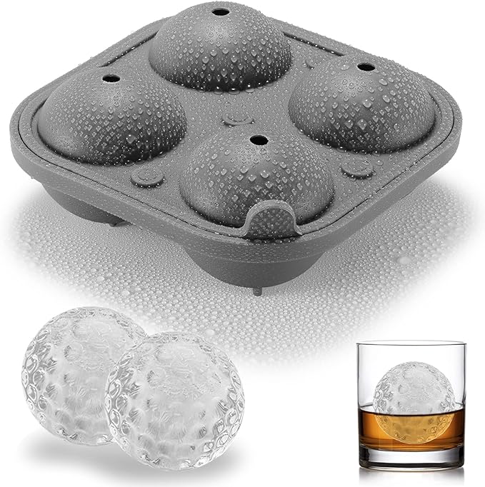 Golf Ice Cube Trays, 2.5" Large Sphere Round Golf Ice Cube Mold for Cocktails, Whiskey, Bourbon Chilling, Fun Shapes Silicone Big Circle Ice Cube Trays w/Funnel