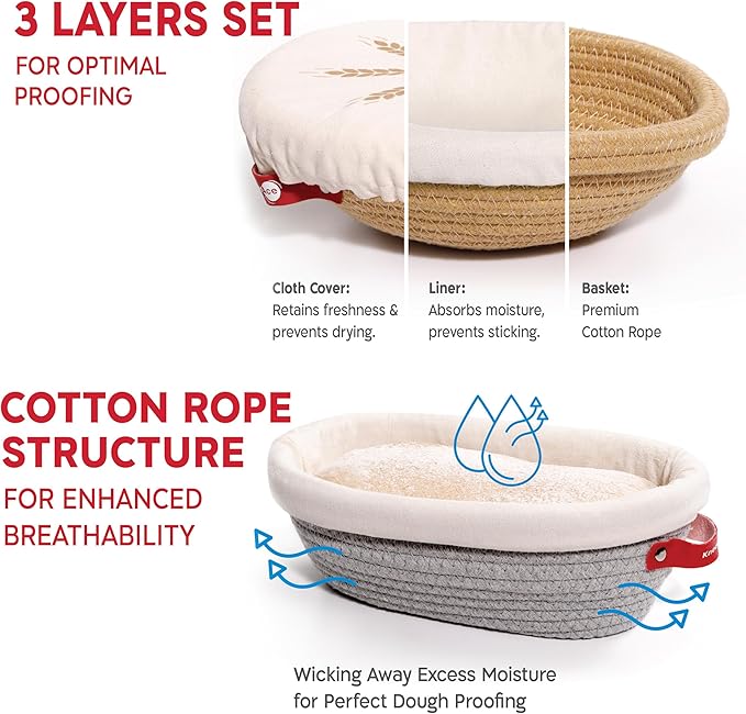 KneadAce Sourdough Starter Kit With Culture, Starter Culture, 24oz Sourdough Jar, 2 x Cotton Rope Banneton Bread Proofing Basket, Bread Lame, Perfect Gifts for bakers Sourdough Bread Baking supplies