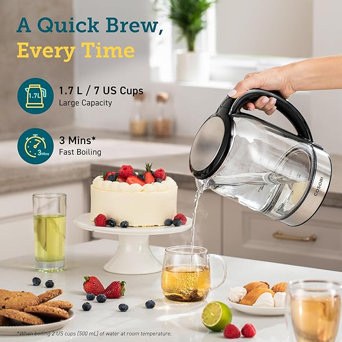 COSORI Electric Kettle Temperature Control with 6 Presets, 60min Keep Warm 1.7L Electric Tea Kettle & Hot Water Boiler, 304 Stainless Steel Filter, Auto-Off & Boil-Dry Protection, BPA Free, Black