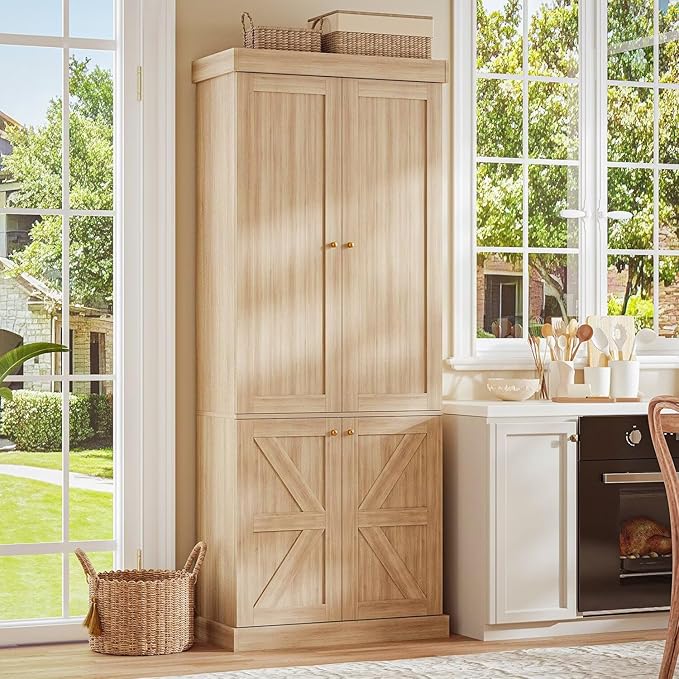 70.8" Tall Bookshelf with Doors, Farmhouse Modular Bookcase with 4-Tier Adjustable Shelves, Large Storage Cabinet for Home Office, Living Room, Brown