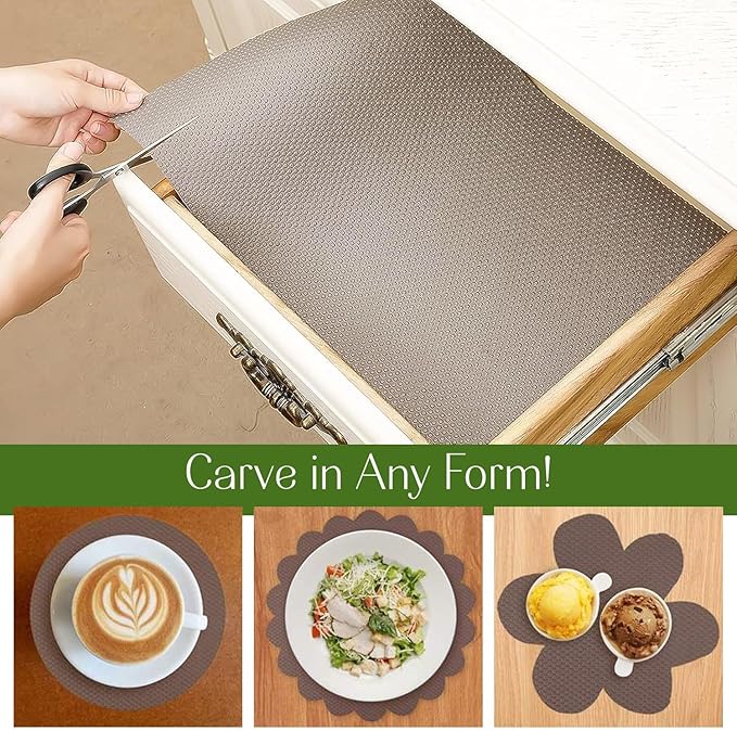 EVALAND 17.7" x 33 FT Non-Slip Shelf Liner, Non-Adhesive, BPA-Free, Waterproof Pantry Liner for Shelves, Easy to Cut, Oil-Proof Shelf Liners for Kitchen, Cabinets, Drawers, Refrigerator, Beige