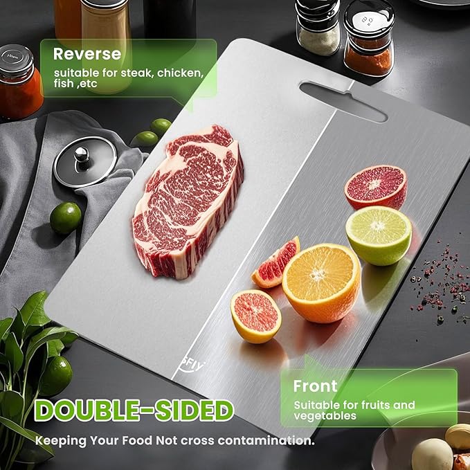 New Titanium Cutting Board-100% Pure Titanium Cutting Boards For Kitche,Easy to clean, Double-sided food-grade Cutting Board For Meats, Fruits And Vegetables (15 * 11)