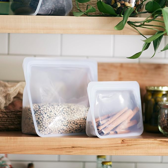 Stasher Premium Silicone Reusable Food Storage Stand-Up Mini Bag, Clear, Microwave, Sous Vide, Dishwasher, Oven and Freezer Safe, BPA Free, Leak-free, Eco-friendly, 28 Oz