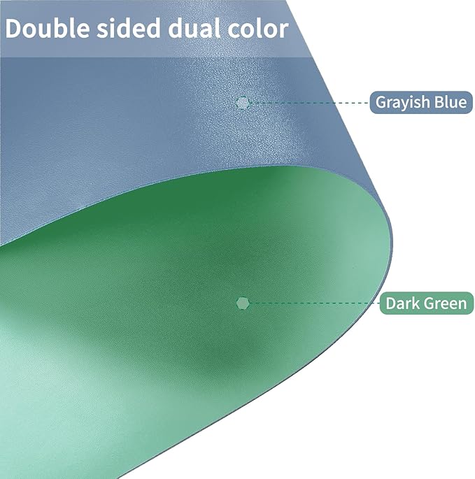 Leather Table Cover,1.8mm Thick,30x48 Inch Desk Cover,Large Desk Mat,Table Protector,Table Cover Protector,Table Top Protectors for Wood,Desk Writing Mat(Grayish Blue+Dark Green,30x48)