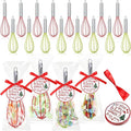 16 Sets 8 Inch Christmas Whisks Gifts DIY Fillable Christmas Tree Ornaments Xmas Colored Silicone Whisks for Cooking Heat Resistant Egg Beaters with Card Rope Bag for Candy Holder