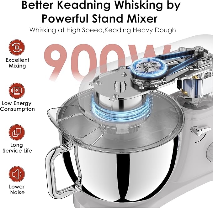 Kitchen in the box Stand Mixer - 8.5 Quart Giant Capacity Mixing Bowl, 900 Watt Powerful Heavy Bread Dough Standing Mixers Tilt-head with Dough Hook, Whisk, Flat Beater and Splash Guard (Red)