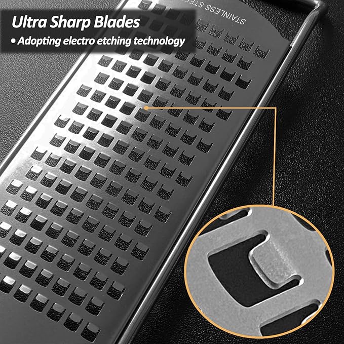 Professional Zester Grater Coarse for Cheese, Carrot, Ginger, Coconut, Nuts and Horseradish, Kitchen grater with Razor-Sharp Stainless Steel Blade (Coarse)