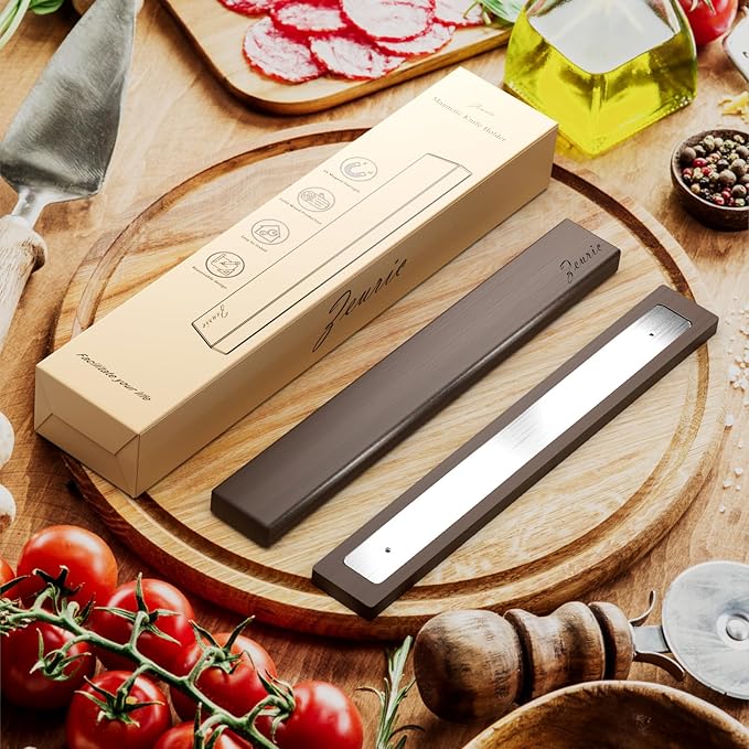 16 Inch Acacia Wood Magnetic Knife Holder Wall Mount - Heavy Duty Knife Magnet Strip for Refrigerator, Kitchen Cabinet & Countertop Storage