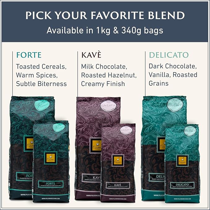 Filicori Zecchini Italian Espresso Beans – Whole Bean Coffee Medium Roast Arabica & Robusta Blend – Low Acidity, Slow Roasted – Kavè 2.2lb Bag