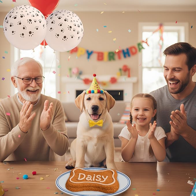 BoneItUp Dog Birthday Cake Kit - Bake Birthday Cakes for Dogs - Dog Party Supplies Set with - Large Cake Mold, 3 Vet-Backed Cake Recipes, 2 Drawing Pens, 10 Balloons, Birthday Hat & Bow
