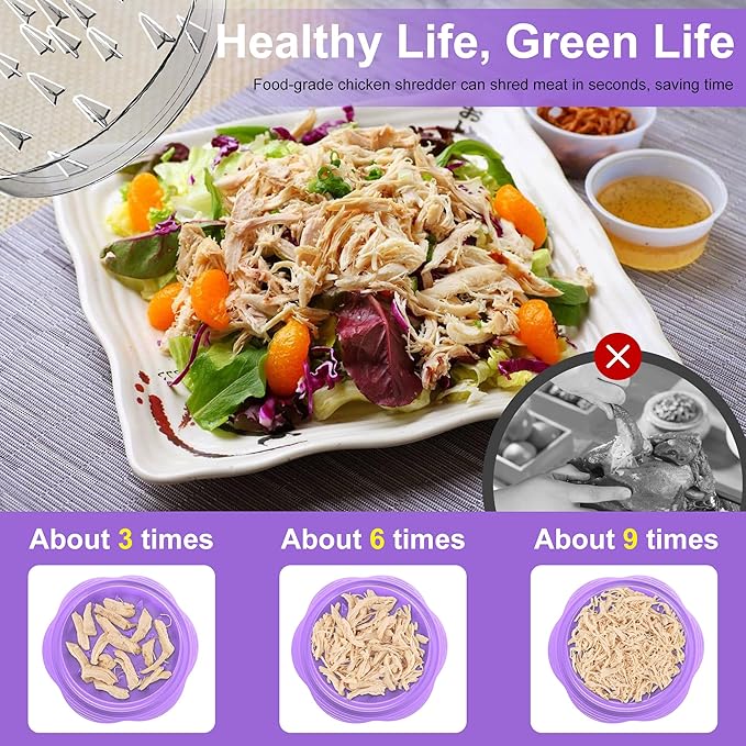 Chicken Shredder Large Chicken Breast Shredder Tool Twist with Brush&Fork, Visible Meat Shredder Machine, Anti-Slip Strip, Ergonomic Handle, BPA Free, Suitable for Pork Beef Chicken(Purple)