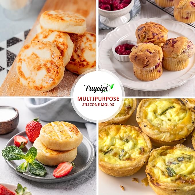 2 Pack Air Fryer Egg Bite Molds, 4-Cup Mini Round Muffin Pans Silicone Baking Molds for for Oven, Air Fryer and Pot