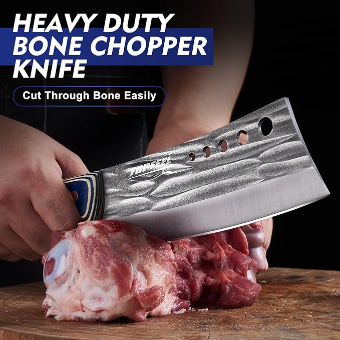 3PCS Butcher Knife Set for Meat Cutting， Hand Forged Professional Chef Knife Set Meat Cleaver Boning Knife for Home, Outdoor Cooking, Camping BBQ Gift Idea Men