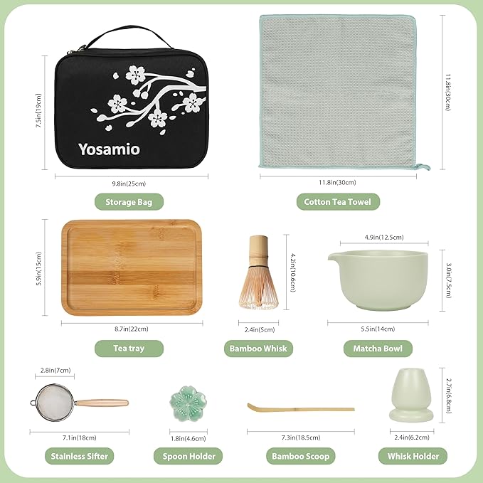 Matcha Whisk Set, 9-Piece Matcha Kit with Bowl (Chawan), Whisk and Holder – Ceramic Matcha Tea Set for Making Matcha Latte – Matcha Set for Starters with Tray and Storage Bag