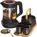 Vianté Luxury Tea Set. Electric Kettle with Infuser for Loose Leaf And Ceramic Serving Set. Teapot and Cup Set with Wooden Tray. Excellent Gift Idea For Tea Lovers.