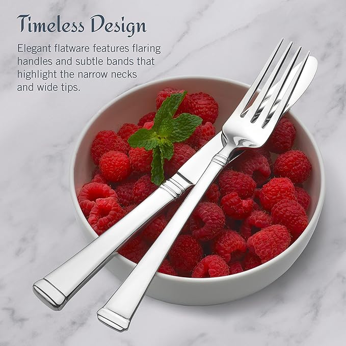 Mikasa Harmony 65-Piece Flatware Set for 12, 18/10 Stainless Steel Silverware with Forks, Knives, Spoons, and Serving Utensils, Elegant Design