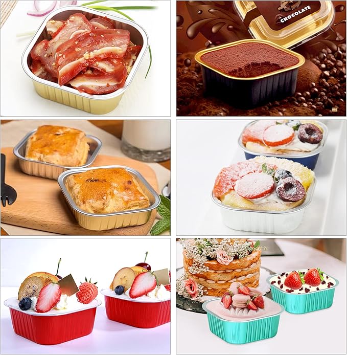 120pack 5oz Mini Cake Tins Cupcake Pan with Lids,LNYZQUS Aluminum Foil Baking Cups,Disposable Ramekins Small Brownie Muffin Pans Mini Cheesecake Containers for Home Bakery-Pink