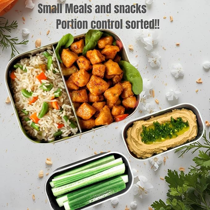 Leak proof Stainless Steel Lunch Box containers | Stainless Steel bento box | Sandwich ,snacks Food Storage with divider compartment |Steel Tupperware | Meal prep| Snack |Metal lunch box|Vanilla