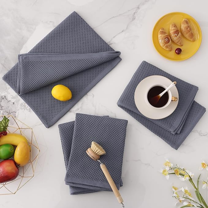 Homaxy 100% Cotton Oversized Waffle Weave Kitchen Dish Towels, Ultra Soft Absorbent Quick Drying Cleaning Towel, 20 x 28 Inches, 6-Pack, Dark Grey