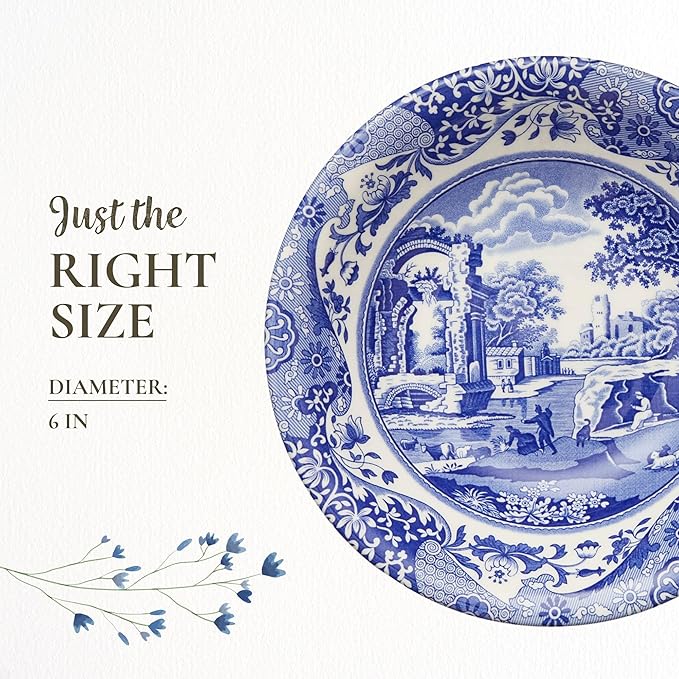 Spode Blue Italian Ascot Cereal Bowl Set of 4-8-Inch Earthenware Bowls with Oriental Design, Dishwasher & Microwave Safe Tableware for Breakfast, Soup, Rice, Dessert - Blue & White Dinnerware