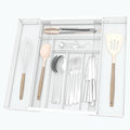 Silverware Organizer Metal Mesh, Large Drawer Organizer, Utensil Cutlery Tray for kitchen drawers, Expandable Flatware Organizer with 8 Compartment White 11.6"~20" x 17.3"