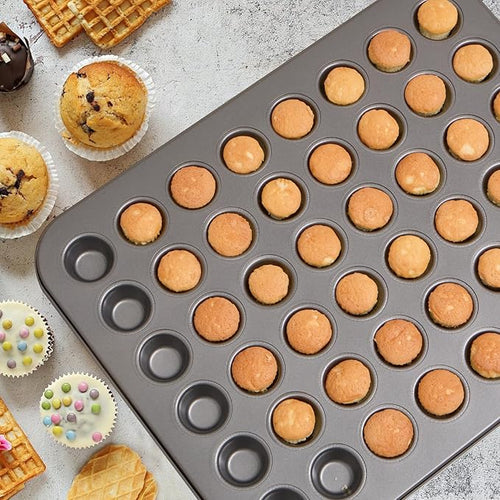 1-Piece 48 Cup Steel Muffin Pan – Non-Stick Mini Cupcake Pan, Bakeware Mini Muffin Tin, Dishwasher Safe(Round)