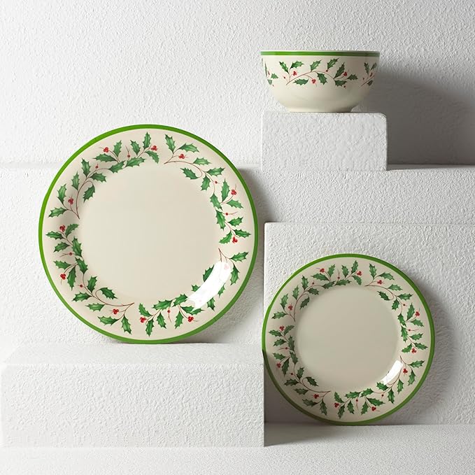 Lenox 863669 Holiday 4-Piece Melamine Dinner Plate Set, Christmas Dinnerware, Hosting