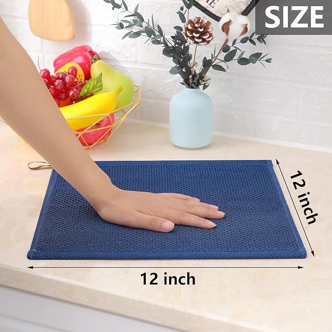 Homaxy 100% Cotton Waffle Weave Kitchen Dish Cloths, Ultra Soft Absorbent Quick Drying Dish Towels, 12 x 12 Inches, 6-Pack, Navy Blue