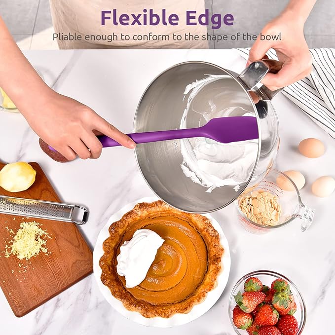 14in Extra Long Silicone Spatula: U-Taste 480ºF Heat Resistant Flexible Baking Mixer Scraper, Large Rubber Mixing Stirring Scraping Seamless Kitchen Turner Utensil for Nonstick Cookware (Purple)