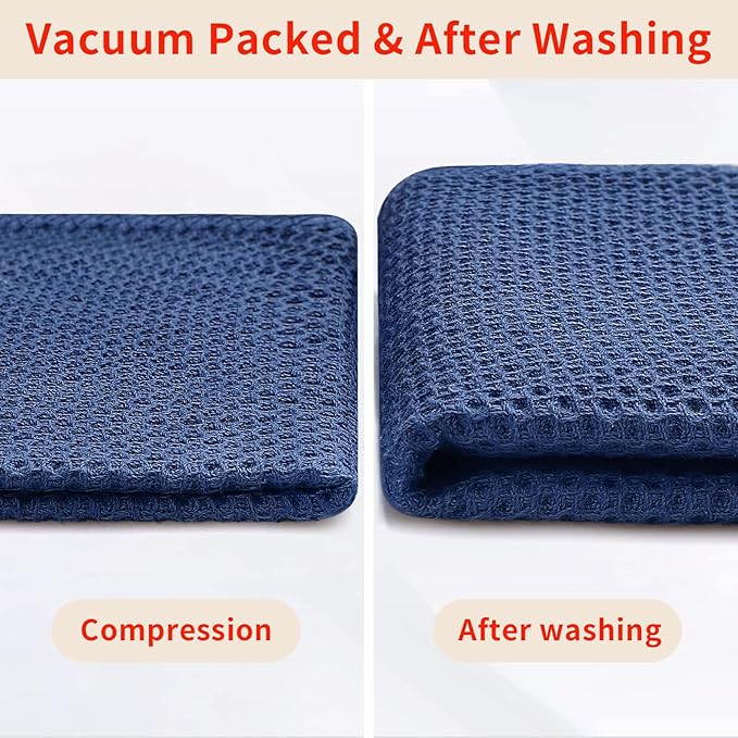 Homaxy 100% Cotton Waffle Weave Kitchen Dish Cloths, Ultra Soft Absorbent Quick Drying Dish Towels, 12 x 12 Inches, 12-Pack, Navy Blue