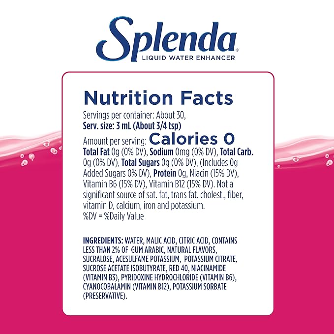 SPLENDA Liquid Water Enhancer Drops, Sugar Free, Zero Calorie, Natural Flavor, Concentrated Drink Mix, 3.11 Fl Oz Each Bottle (Variety, 3 Pack)