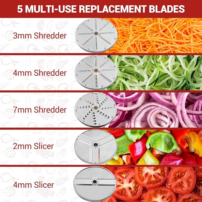 Commercial Food Processor with 5 Blades, Electric Vegetable Slicer & Chopper for Restaurant Kitchen - Stainless Steel Multifunctional Shredder, Slicer