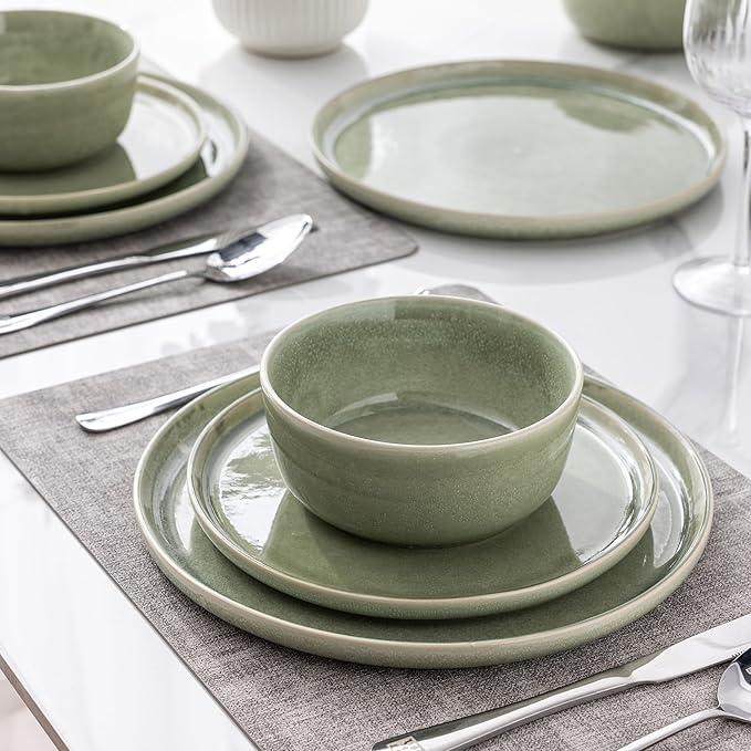AmorArc Stoneware Dinnerware Sets,Round Reactive Glaze Ceramic Plates and Bowls Sets,Highly Scrath Resistant | Dishwasher & Microwave Safe,Service for 8 Dishes Set (24pc)