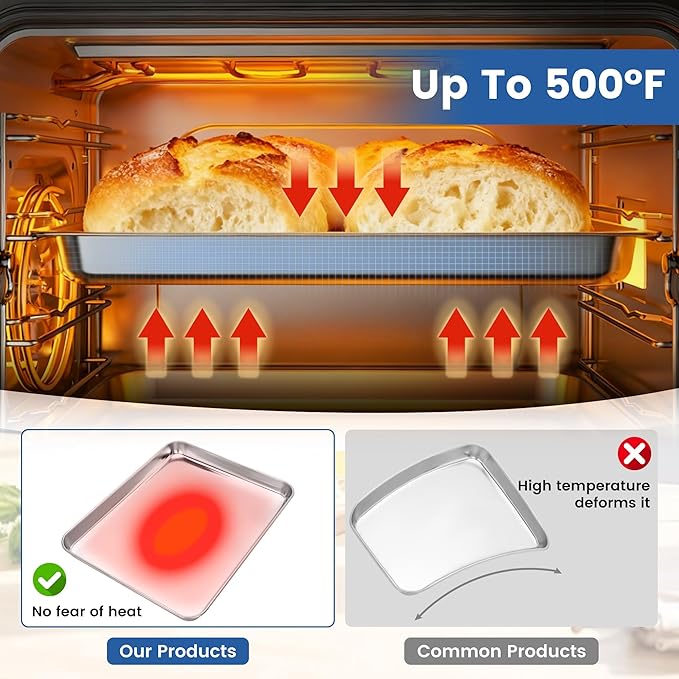 12 Pack Stainless Steel Baking Sheet Pans, 16" L × 12" W × 1" H Cookie Sheets for Toaster Oven, Rust-Resistant, Dishwasher Safe