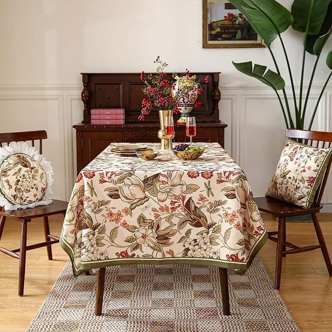 ISAENNE Designer Bohemian Square Table Cloth,Linen Colorful Floral Pattern Tablecloth,Fall Wrinkle Resistant Decorative Tablecloths for Dining Thanksgiving Kitchen Party,67"*67"-Grace A