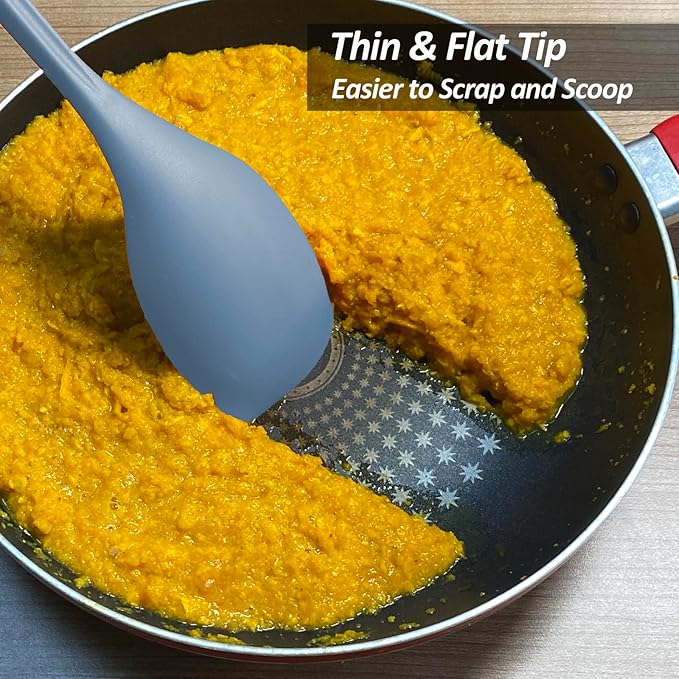 Large Silicone Cooking Spoon, Non-Stick Solid Spoon set with Deep Bolw and Measurement Mark for Mixing, Serving, Draining, Scooping, Scraping, Heat Resistant Kitchen Utensils, Starry Blue