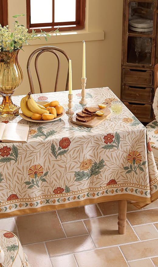 patdrea Designer French Vintage Small Rectangular Tablecloth,Yellow Floral Pattern Anti-Wrinkle Table Cloth,Dacorative Cover for Kitchen Dining Parties,Christmas,Thanksgiving,55"x71"-Cornflowers