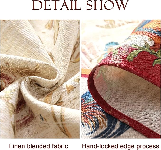 patdrea Designer Small French Rectangle Tablecloth,Red Vintage Linen Animals Pattern Breathable Tablecloths,Decor Floral Table Cover for Kitchen Dining Christmas,Thanksgiving,55"x71"-Townlife E
